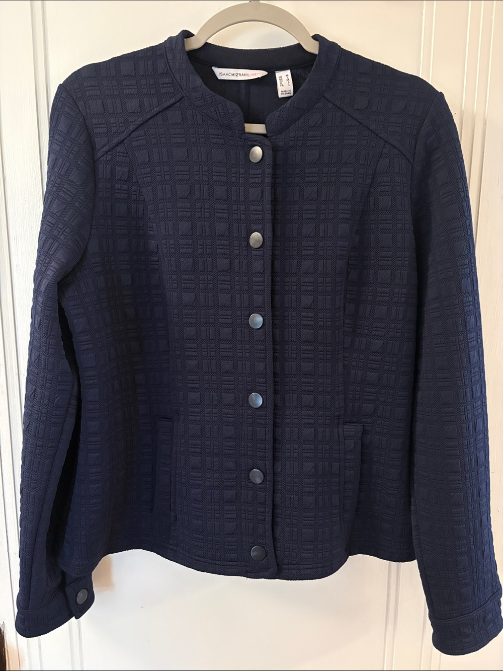 Issac Mizrahi Navy Quilted Button-Front Jacket with pockets